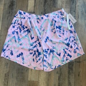 MODAMIX Womens Pink Blue Geometric Print Zipper Pocket Shorts 16W